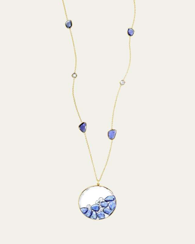 18K Yellow Gold Big Boy Blue Necklace with Blue Sapphires, Diamonds and Kaleidoscope Shaker